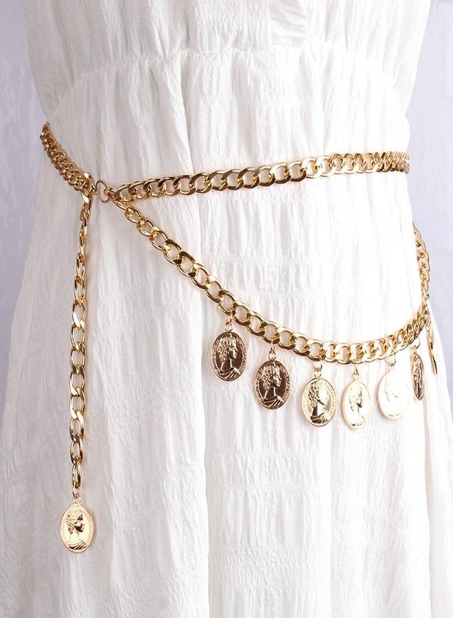 kepvrio Pirate Waist Chain for Women Multilayer Metal Waist Chain Belt Adjustable Long Belt Body Belly Chain Boho Layered Coin Waist Chain Pirate Costume Women Men Jewellery (Style-C) - Image 2